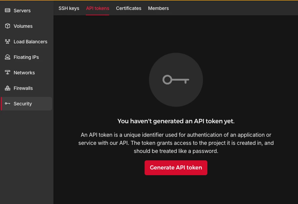 Project Security settings – Hetzner Cloud UI