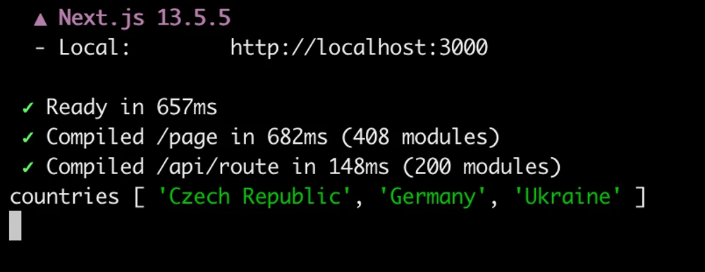 Server logs with the list of selected countries